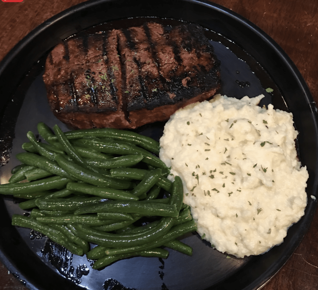 Simple high protein Steak dinner with fresh green beans and homemade mashed potatoes. protein after 50 nutrition