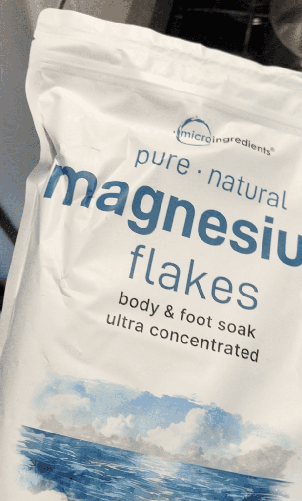Magnesium flakes for soaking your feet, body, or for creating an oil to apply at night.  I didn't like it because my skin was so salty and dry after even though it was relaxing